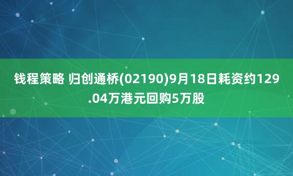 钱程策略 归创通桥(02190)9月18日耗资约129.04万港元回购5万股